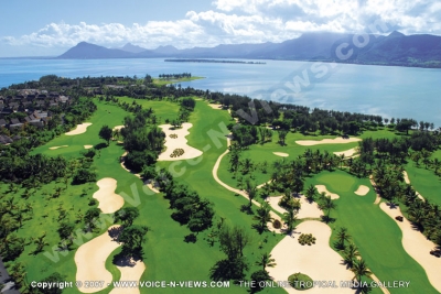 paradis hotel & golf club mauritius golf couse different holes aerial view
